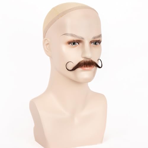 Fake Mustache Realistic Beard Human Hair Full Hand-tied Fake Facial Hair False Goatee Beards Brown Reusable Lace Invisible Fake Mustache for Halloween Drama Party Cosplay Makeup - Image 4