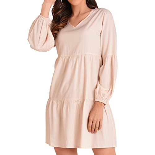 Image of Miss Lavish London Women's V Neck Tiered Summer Dress Casual Short Sleeve Swing T Shirt Mini Dresses