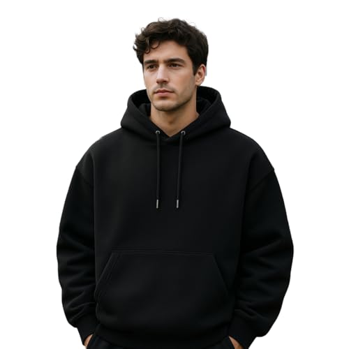 Image of Nobero Heavy Duty Oversized Solid Hoodie for Men | Hoodies for Men | Oversized Fit | Solid Colour | Thick Fleece Fabric | Drawstring Hood