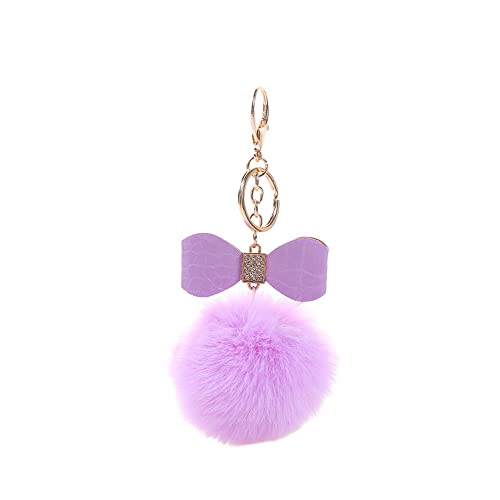 TangDao Pompon Porte-clé en Fausse Fourrure Avecc Nœuds Papillons Pendentif Décoration Pour Voiture Sac Porte-clés (Violet clair) Cover