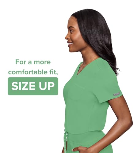 Image of Med Couture Women's V-Neck Scrub Top, Modern Fit Tuck-in Top with Stretchy Rib-Knit Shoulders and Chest Pocket - MC7448