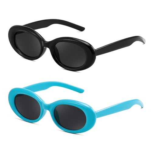 YuJian 2PACK Kids Sunglasses for Girls Boys Oval Small Frame Toddler Shades UV 400 Protection Age 3-8