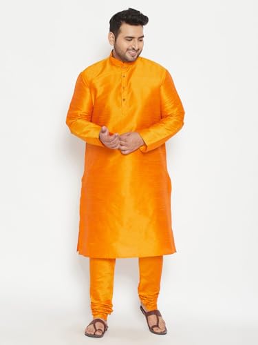 Image of Vastramay Plus Men's White Silk Blend Kurta Pyjama Set VPLUSMKWH001nPBL 44 | Independence Day