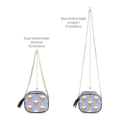 ALAZA Women's Blue Background Bowtie Ice Cream Pattern PU Leather Crossbody Bag Shoulder Purse with Tassel4