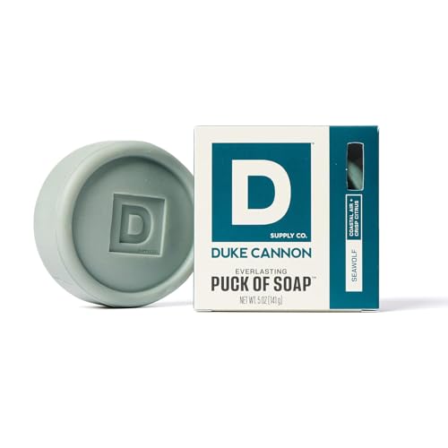 Duke Cannon Supply Co. Seawolf Mens Soap Puck - 5 oz - Coastal Air + Crisp Citrus Scent - Disc-Shaped Triple-Milled Mens Bar Soap - Hydrating & Deep-Cleansing Bath Bar