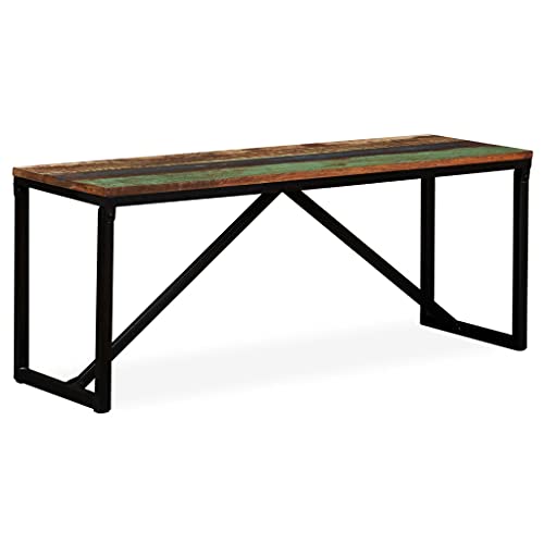 Queen.y 43 Inch Reclaimed Wood Entryway Bench, Retro Living Room Benches Seat Kitchen Dining Room Bench, Industrial Style With Steel Frame, Multi-Functional Footrest Stool Indoor Bench (Multicolor) #TOP6
