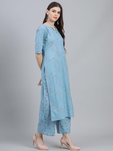 Image of Libas Printed Rayon Straight Kurta With Palazzo and Dupatta