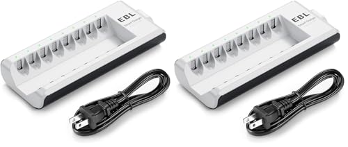 Image of EBL AA AAA Battery Charger, 8-Bay Individual Charger for NiMH NiCD Rechargeable Batteries with AC Plug Fast Charging (Pack of 2)