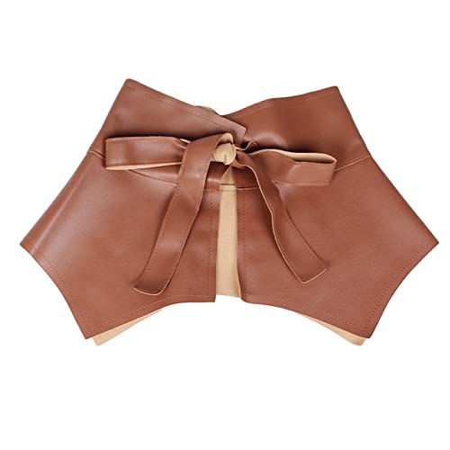 Vintage Women Faux Leather Ruffle Edge Wide Belt Strap Solid Color4