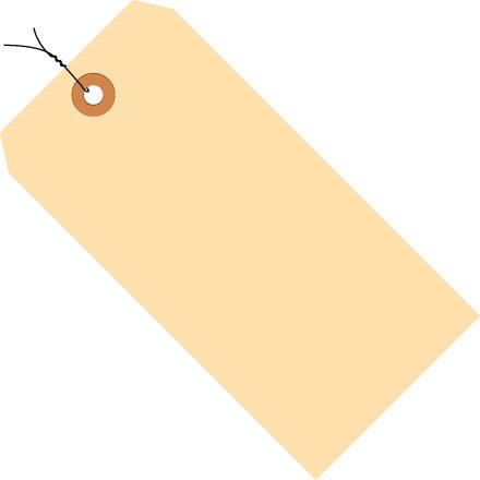 A single manila shipping tag with a pre-attached wire, shown at an angle.