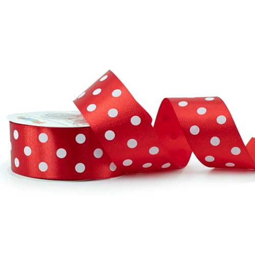 Ruban de satin à pois - 38 mm x 25 m - Couleur au choix : 6/12/25/38 mm - Couleurs résistantes et lavable - Ruban pour mariage - Ruban cadeau, pour...