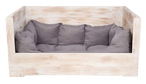Kistenkolli Altes Land Hundebett Balu aus Holz mit Kissen 115x54x40,5cm Hundekorb Hundekissen Schlafplatz Vintage Hundesofa