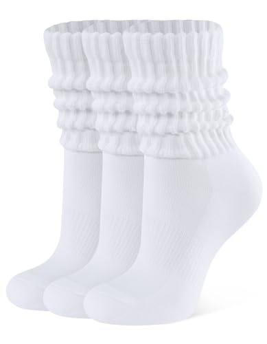 CLOSEMATE 3 Paires Chaussettes Femme 35-38 39-42 Mi-mollet en Coton Souples Chaudes pour Baskets Bottes en Blanc Noir Gris
