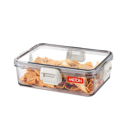 Image of MILTON Clear View 1000 Rectangle,Airtight Food Grade Modular Plastic Container,BPA Free,Stackable,Transparent, 4 side Double Locks,Recyclable,Freezer Safe,Ideal for Cereals,Pulses,Snacks,Cookies