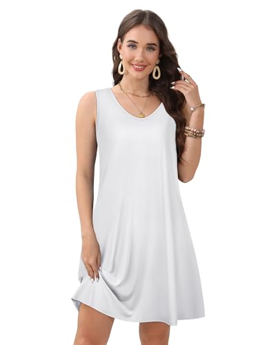 Image of CHICGAL Womens Summer Dresses Casual Sleeveless Loose T Shirt V Neck Sundress Swing Beach Cover Up with Pockets 2026