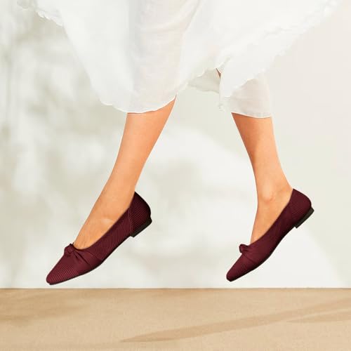Image of TINGRISE Women's Flats Shoes Comfortable Dressy Pointed Toe Knit Washable Ballet Flat