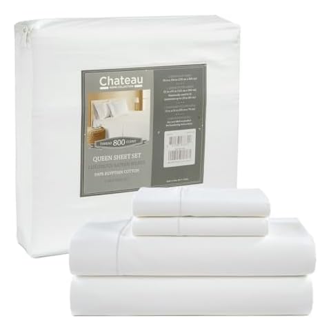 Egyptian Cotton Sheets King Size Sheet Set, King Bed Sheets for King Size Bed, Bedding Sheets & Pillowcases, King Sheets Chateau Home 800 Thread Count Sateen Weave Hotel Collection Sheets White Cover