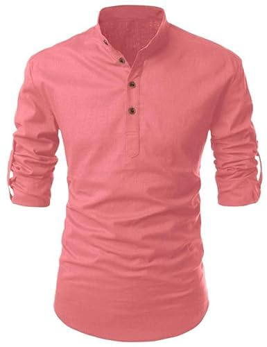 Image of Fifth U Men's Cotton Polyester Blend Solid Mandarin Collar Self Design Full Sleeve Casual Short Kurta