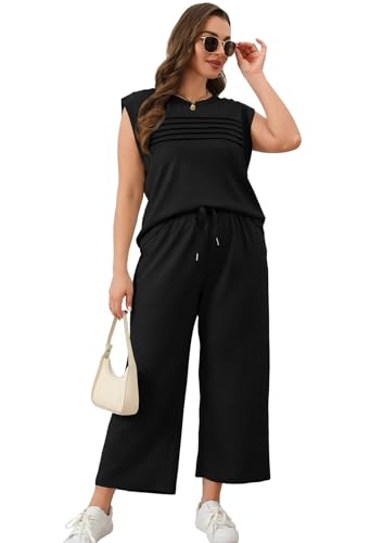 WIHOLL Two Piece Sets for Women Summer Spring Lounge Sets Travel Vacation Outfits Cap Sleeve Side Slit Wide Leg Pants S-3XL - Image 4