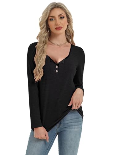 Womens Long Sleeve Tops Henley Loose Casual T Shirts Fall Women's Clothing Fashion Trendy 20252