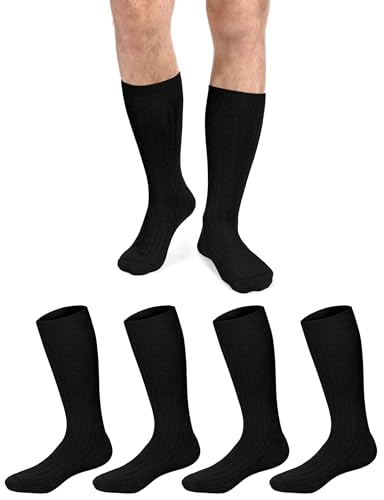 Kiiwah 4 Paar Lang Socken Herren 39-50, 76% Baumwolle Strümpfe Business Socken Männer Atmungsaktiv Warme (Schwarz)