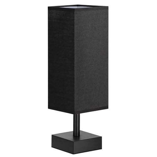 Image of aooshine Small Bedside Table Lamp for Bedroom - Square Black Fabric Shade | Inline Rocker Switch, Corded Electric, Bulb Not Included, 12.8 inch Mini Table Lamp for Nightstand, Desk, Dorm, Office