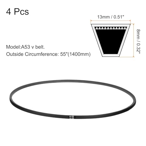 Image of uxcell 4pcs A53 or 4L550 Classic Wrapped Rubber V-Belt, 53 inch(1350mm) Inside Circumference, A Profile V Belt
