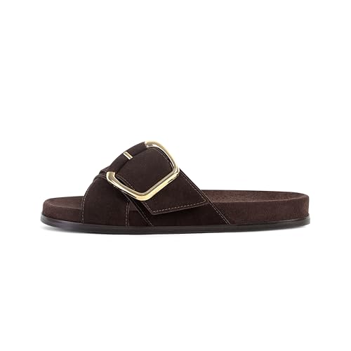 Image of Flat Sandals for Women Cross Buckle Straps Slides Slip-On Comfortable Summer Vacation Beach Sandals