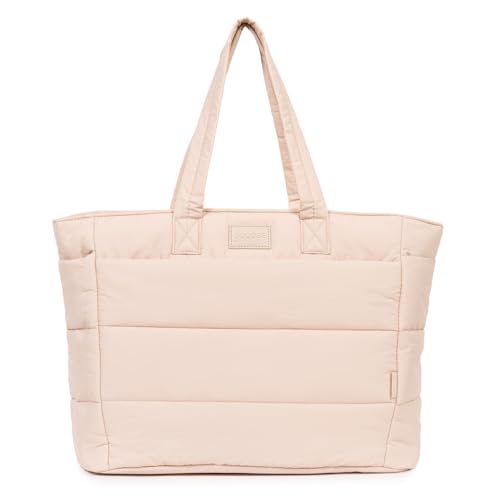 Gocase Bolsa Tote Puffer, Preta, Leve e Espaçosa, com Compartimento para Notebook até 35,5cm (Off White)
