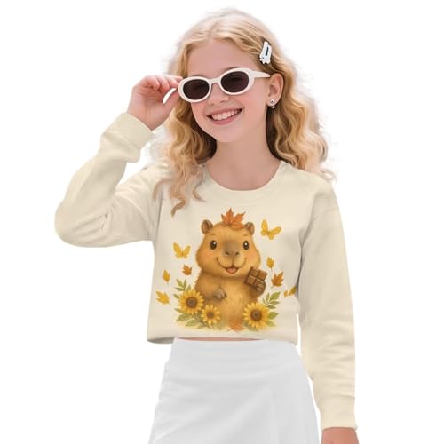 Girls Long Sleeve Shirts Crewneck Breathable Crop Tops for Girls Graphic Casual Outdoor and Indoor