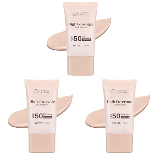 Image of MARS SPF50 PA++++ High Coverage Foundation (25ml) (01-IVORY GLOW) | Blemish Free & Blendable Makeup | For All Skin Type | IN-VIVO Tested with 5 Star UVA+UVB Protection Boost Rating (Pack of 3)
