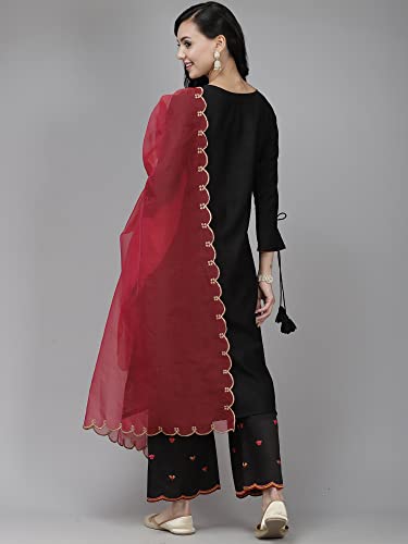 Image of INDO ERA Women's Embroidered Viscose Straight Kurta With Pant & Dupatta Set (KH9BK9175)