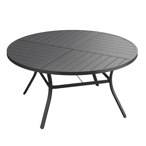 Image of VICLLAX 50 inch Round Outdoor Table, Patio Dining Table for 6 with Umbrella Hole for Garden Lawn Deck Backyard, Black