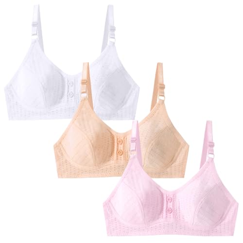 SEAUR Girls Training Bras Cotton Comfortable Teenager Bralette Soft Breathable Chest Double Lined Adjustable 3 Packs