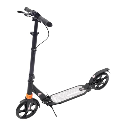 Patinete plegable, patinete urbano con freno de mano, ruedas grandes de 20 cm, plegable y altura ajustable para adultos, niños (negro)