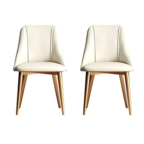 SJIALEN PU Leather Dining Chairs Set of 2, Golden Legs Modern Kitchen Chairs Living Room Apartment Balcony Reception Chair Kitchen Chair (Color : White, Size : Golden Legs)