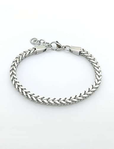 Stainless Steel Polished 8-8.6 Inch Heavy Wheat Bracelet Silver 316L Stainless Steel Chain 5*5Mm Bracelet #TOP7