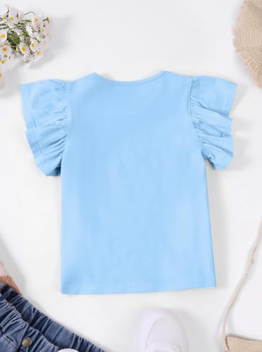 Image of Girls' Summer Shirts Cute Tops Ruffle Sleeve Crew Neck Casual Tees