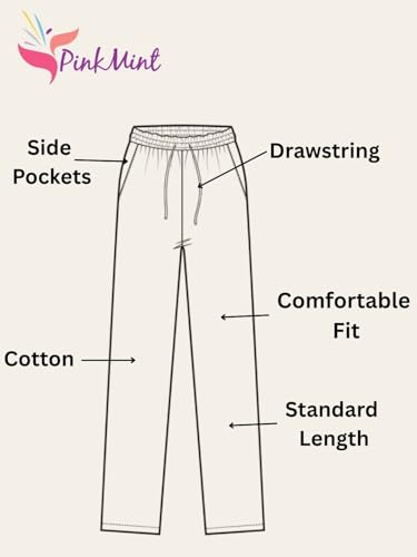 Image of Pinkmint Women Cotton Track Pants with Both Side Pockets | Elastic Waist & Drawstring | Regular Fit | Lounge, Gym & Casual Wear
