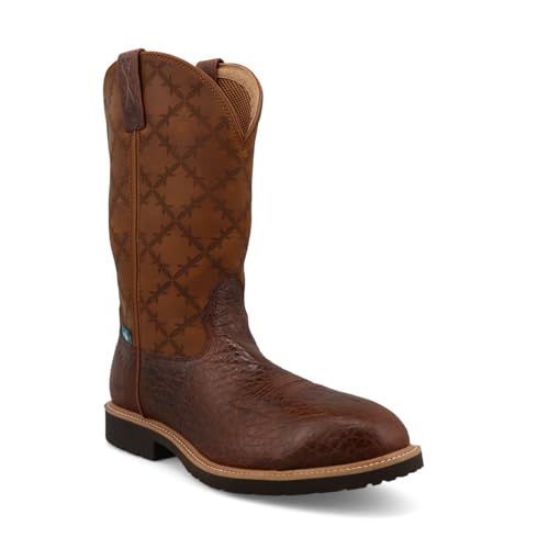 Image of Twisted X Men's 12 inch Western Work Boot, Round Toe Nano Toe with CellStretch, Brown & Squash, 9 EE