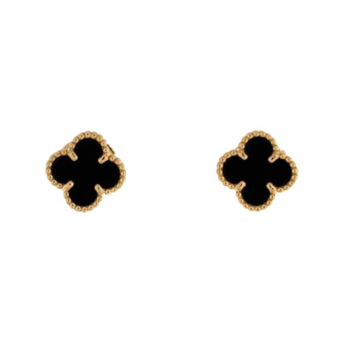 Van Cleef & Arpels, Pre-Loved Sweet Alhambra Stud Earrings 18K Yellow Gold and Onyx, Yellow Gold