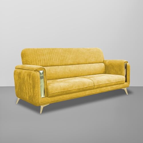Image of Casaliving Gelio 3+2 Seater Sofa Set for Living Room (Yellow Colour) Premium Fabric Sofa