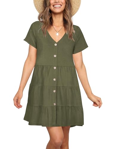 Image of Nova In Sky Women's Summer Dresses 2026 Short Sleeve V-Neck Casual Loose Swing Button Down Casual T Shirt Dresses