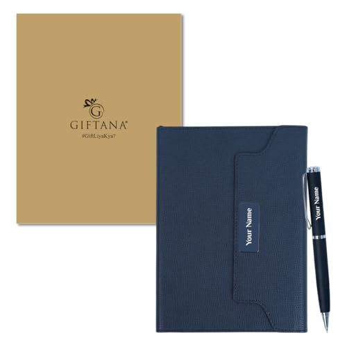 Image of Giftana Personalized Diary with Pen Gift Set for Men and Women, 2 in 1 Customized Leather Texture Folding Diaries Set for Husband, Father, Diwali Gifts, Personalised New Year Gifts for Employee- Black