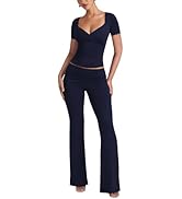 Lrady Womens 2 Piece Outfits Lounge Sets Lightweight Comfy Slim Crop Tops Fold Over Flare Pants T...