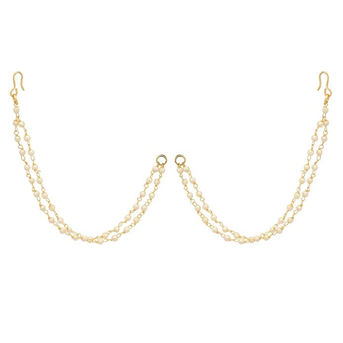 fashion accessories Ear Chain Double Layer Pearl White Pearl Brass Traditional Rajwadi Ear to Hair Accessory for Women (B0BTVRV1C8) Amazon Price History, Amazon Price Tracker