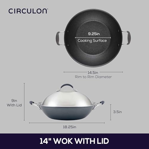 Circulon A1 Series with ScratchDefense Technology Nonstick Induction Wok with Lid, 14 Inch, Graphite