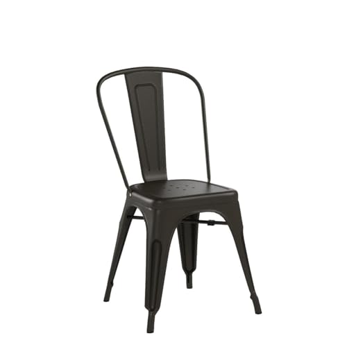 Image of COSTWAY Stackable Metal Dining Chairs Set of 4 with Back, Indoor & Outdoor | Gun Color, Industrial Vintage Style, Breathable Seat, High Backrest, for Dining Room, Kitchen, Bar, Cafe, Bistro, Restaurant