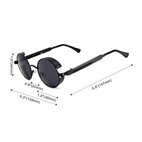 Image of RONSOU Steampunk Style Round Vintage Polarized Sunglasses Retro Eyewear UV400 Protection Matel Frame