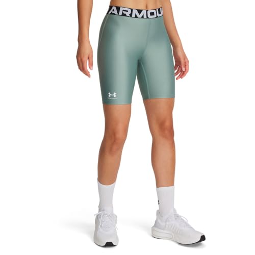 Under Armour, Womens, HeatGear 8-inch Shorts, Silica Green/White, Medium